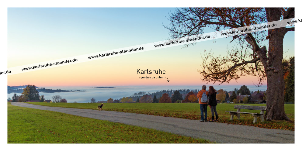 Postkarte Karlsruhe unterm Nebel
