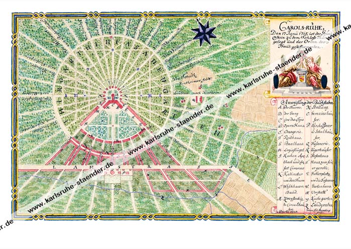 Postkarte Stadtplan - Karlsruhe 1720