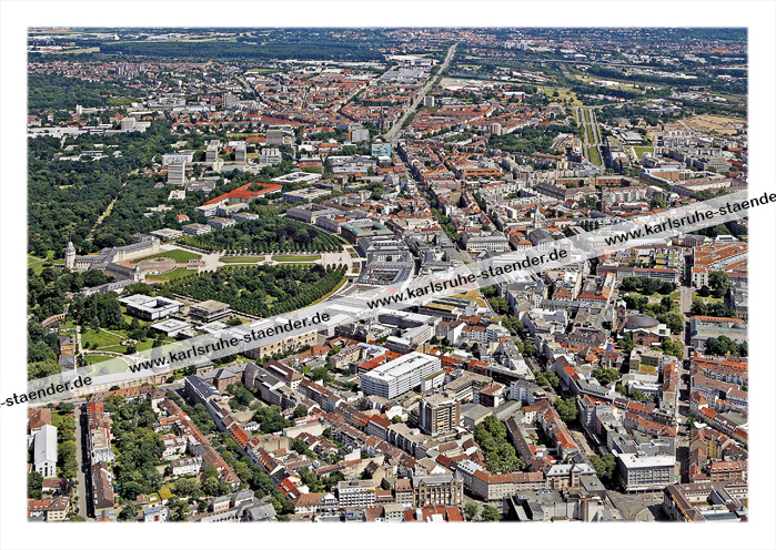 Postkarte Blick auf Karlsruhe von Westen