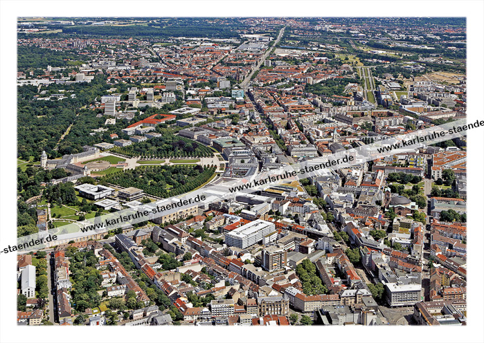 Postkarte Blick auf Karlsruhe von Westen Postkarte Blick auf Karlsruhe von Westen