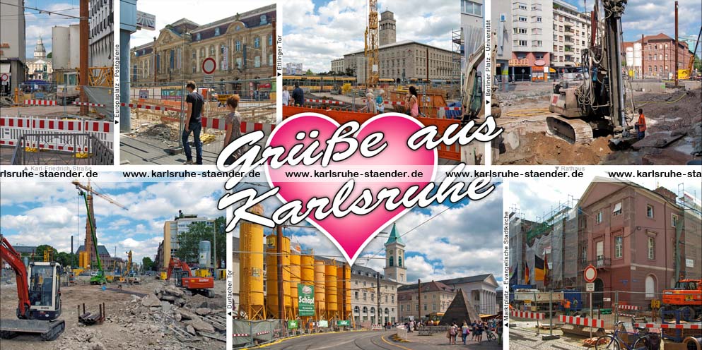 Postkarte Grüße aus Karlsruhe – Baustellen-Postkarte Postkarte Grüße aus Karlsruhe – Baustellen-Postkarte